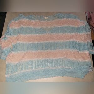 POL NWOT SZ SMALL open Knit Sweater in Blue and Pink Stripes